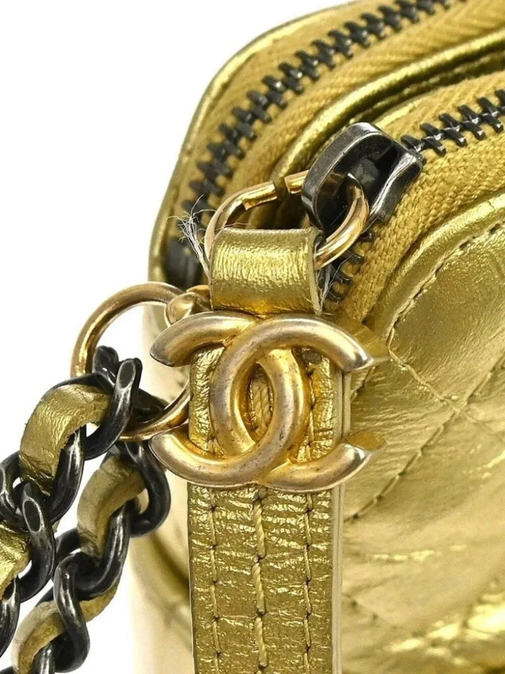 Chanel Gold Lambskin Double Zip Chain WOC Shoulder Bag